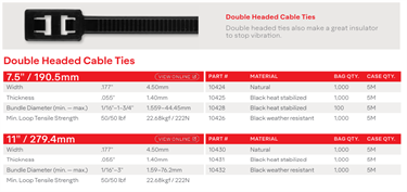7.5" (190.5MM) - DOUBLE HEADED KABELBINDER I SORT (VEJR RESISTENT