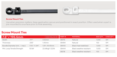 7.5" (190.5MM) SCREW-MOUNT KABELBINDER - NATUR